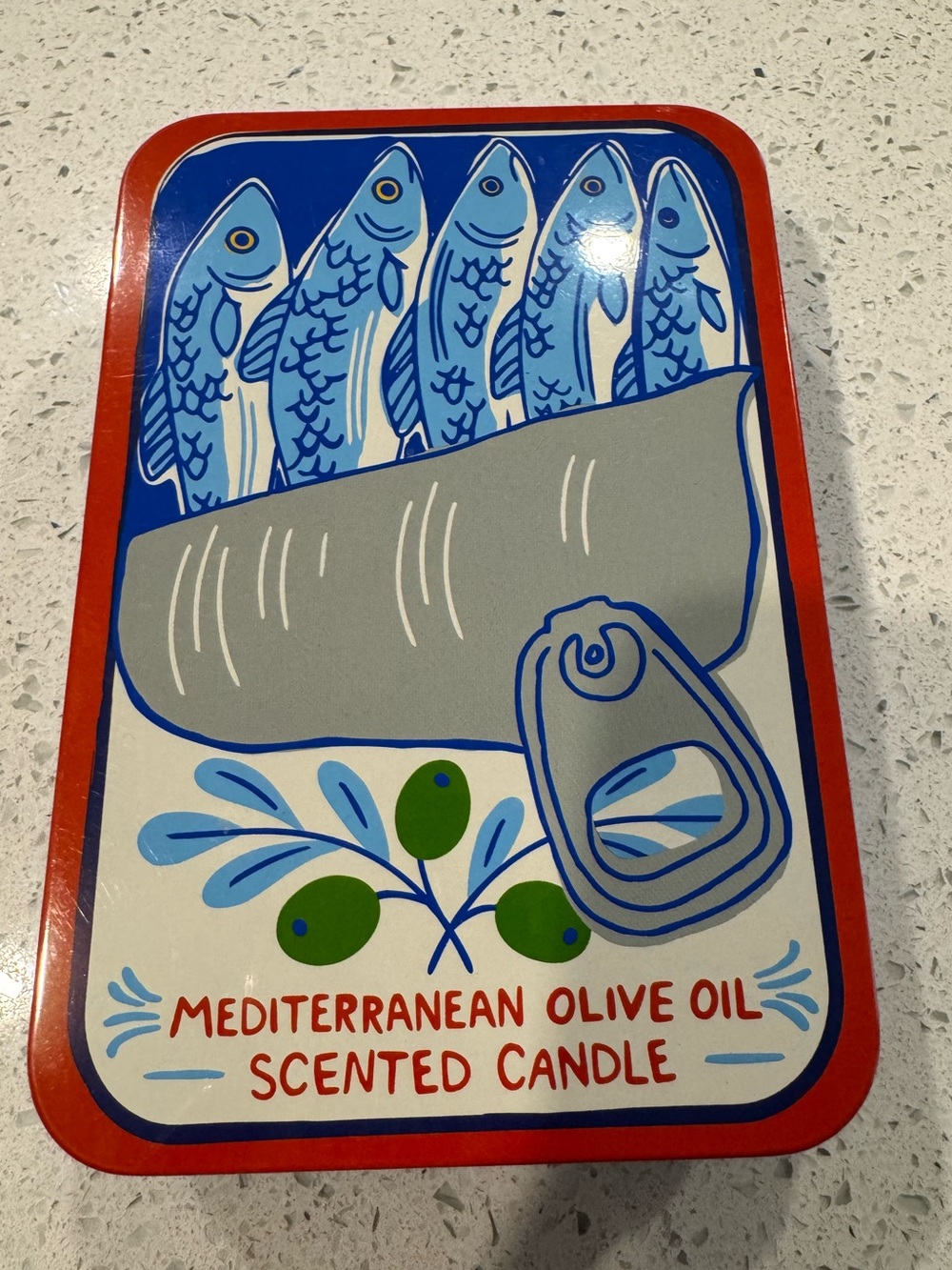 Mediterranean Olive Oil Scented Candle - Blue & Green Tin